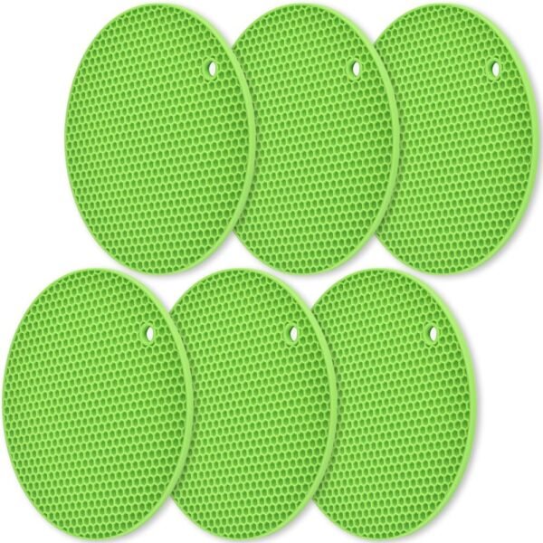 Silicone Trivets Mat, 6 Packs Multipurpose Non Slip Heat Resistant Pot Holder-Green