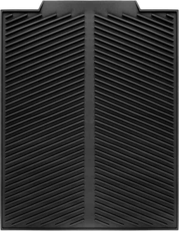 Silicone Dish Draining Mat with Drain Lip, Eco Friendly Dish Drying Mat Kitchen Counter Anti-Skid and Heat Insulation Pad, Hygienic Ultra Absorbent, Sturdy Compact Easy to Clean Tray (Black)