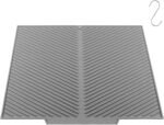 Silicone Dish Drying Mat with Hook, Foldable Sink Dish Drainer Mat with Drain Lip and Dense Drainage Grooves, 19.88x16.73inch Kitchen Counter Anti-Skid & Heat Insulation Pad(Grey)