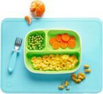 Silicone Placemats for Kids, 2 Pack, Blue/Green