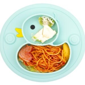 Baby Plate Silicone Toddler Plates Suction Placemat Divided Duck Dishes for Kids and Infants One-Piece Strong Suction, BPA Free, Microwave Dishwasher Safe