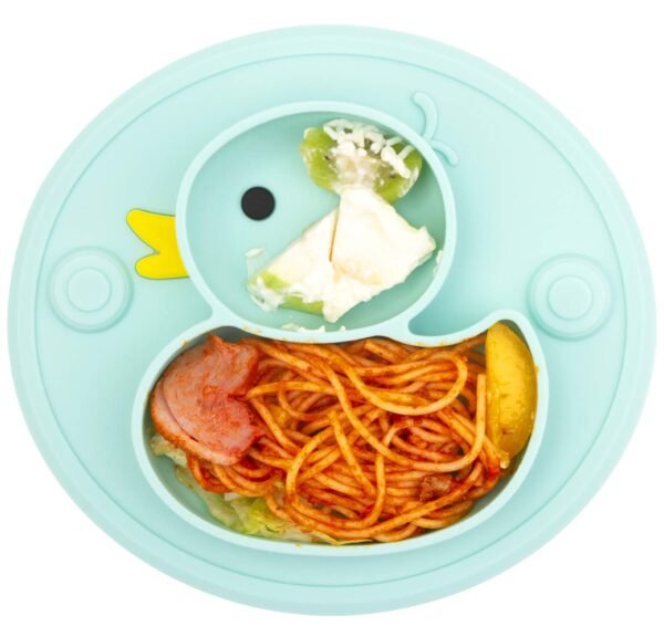 Baby Plate Silicone Toddler Plates Suction Placemat Divided Duck Dishes for Kids and Infants One-Piece Strong Suction, BPA Free, Microwave Dishwasher Safe