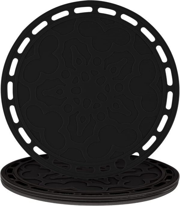 Silicone Trivet Mat Big Round Silicone Pot Holder Hot Pads and Trivets for Hot Dishes and Hot Pots, Hot Mats for Countertops, Tables, Spoon Rest Small Place Mats Set of 3 Color Black