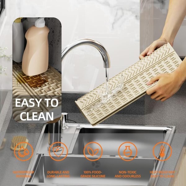 21" x 15"Silicone Dish Drying Mat for Kitchen Counter, Trifold Silicone Drain Mats, BPA Free, Heat-Resistant,for Air Fryer