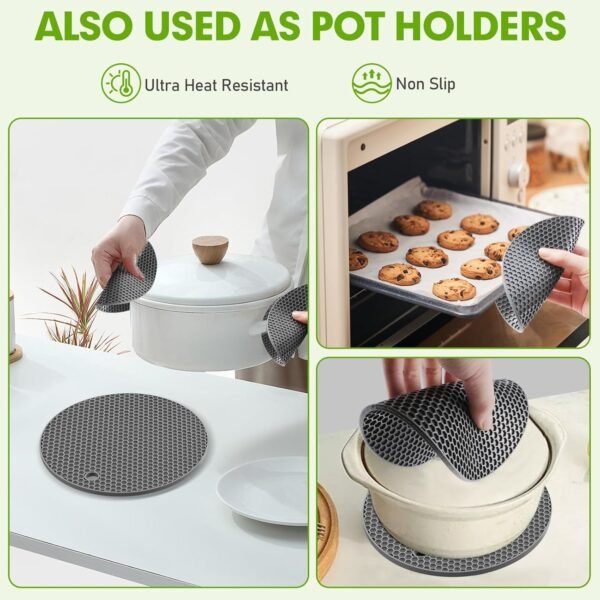 4 PCS Premium Silicone Trivet Mats, Food Grade Silicones, BPA Free, Versatile Silicone Hot Pads for Kitchen, Suitable for Fondue Mats, Can Openers and Spoon Rests