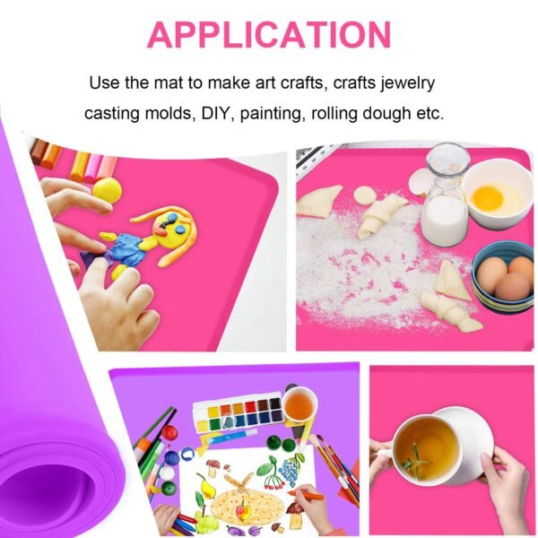 Placemats for Kids, Silicone Baby Placemats for Toddler Children Reusable Non-Slip Large Silicone Sheets for Crafts Resin Jewelry Casting Table Mats, 2 Pack, Purple/Pink