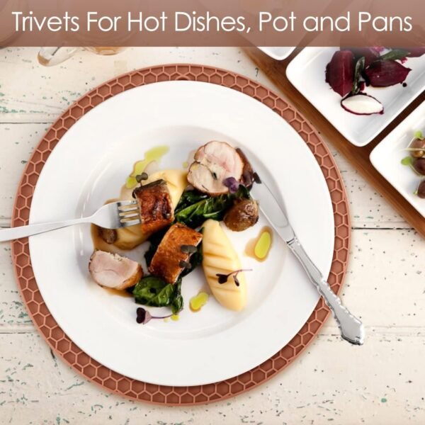 Silicone Trivets for Hot Dishs, 7 Inch & 9 Inch Heat Resistant Silicone Hot Pads Pot Holders for Kitchen Counter, Flexible Round Silicone Trivet Mats, Silicone Potholders(Coffee)