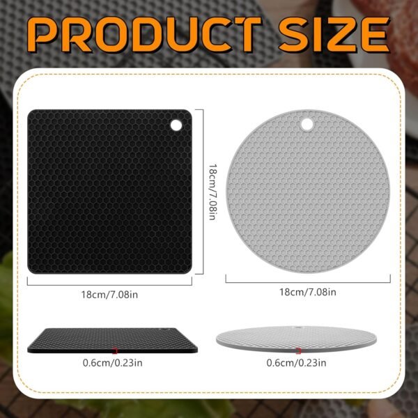 24 Pcs Silicone Trivets for Hot Dishes Non Slip Hot Pads for Kitchen Multipurpose Pot Holders for Kitchen Easy to Wash Heat Resistant Mat for Countertops Table, Gray and Black, Square and Round