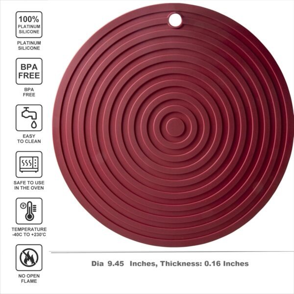 Silicone Trivets for Hot Dishes, Pots and Pans, Large Dia 9.45" Hot Pads for Kitchen Quartz Countertops, Round Microwave Mat, Versatile Trivet Mat, Durable Heat Resistant Mats Set 2 Black