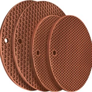 Silicone Trivets for Hot Dishs, 7 Inch & 9 Inch Heat Resistant Silicone Hot Pads Pot Holders for Kitchen Counter, Flexible Round Silicone Trivet Mats, Silicone Potholders(Coffee)