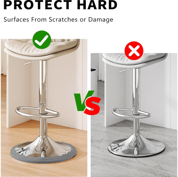 Circular anti-slip silicone Bar stool leg protectors, grey, for 14.5 to 16.5 inch diameter round chair bases, protects wood floors, 4-pack