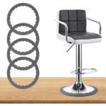 Circular anti-slip silicone Bar stool leg protectors, grey, for 14.5 to 16.5 inch diameter round chair bases, protects wood floors, 4-pack