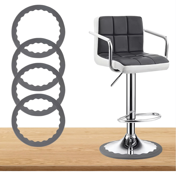 Circular anti-slip silicone Bar stool leg protectors, grey, for 14.5 to 16.5 inch diameter round chair bases, protects wood floors, 4-pack