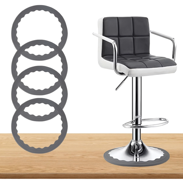 Circular anti-slip silicone Bar stool leg protectors, grey, for 14.5 to 16.5 inch diameter round chair bases, protects wood floors, 4-pack