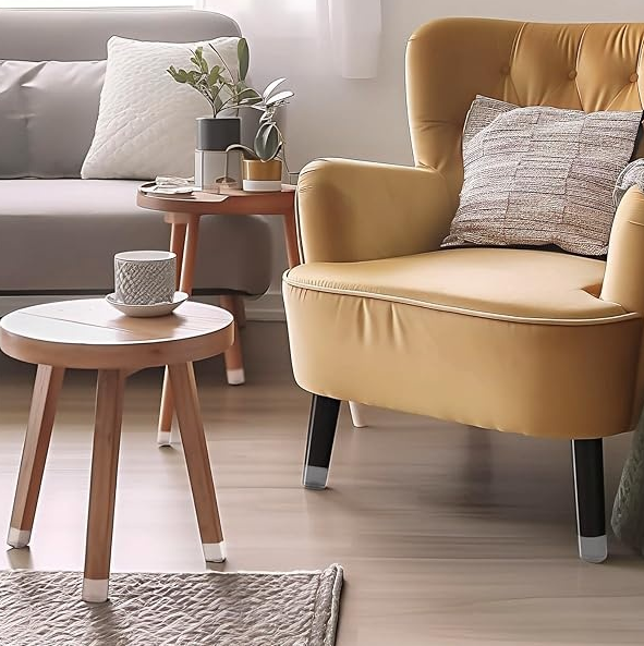 Transparent silicone anti-slip pad cap, with felt, for chairs and furniture on hardwood floors. Anti-slip and noise-reducing, 8-pack