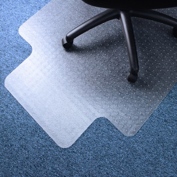 Large dining chair pad for low-pile rugs, 45 x 53 inches, with edging, fits under the table.