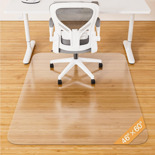 Clear plastic dining table chair mats for hardwood floors, 46 x 60 inches, heavy-duty non-slip, suitable for wheelchairs, durable.