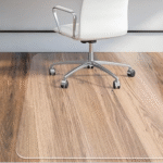 Dining table chair mats for hard floors, 36 x 48 inches, 2mm thick clear material, comes with 4 non-slip pads, heavy-duty.