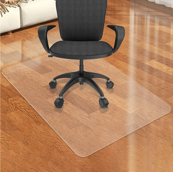 Dining table chair mats for hard floors, 36 x 48 inches, 2mm thick clear material, comes with 4 non-slip pads, heavy-duty.