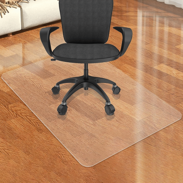 Dining table chair mats for hard floors, 36 x 48 inches, 2mm thick clear material, comes with 4 non-slip pads, heavy-duty.