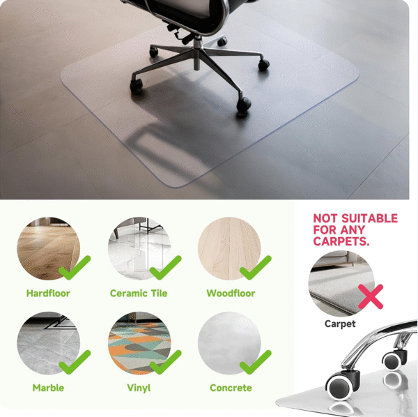 Clear hardwood floor chair mats, 48 ​​x 36 inches, 0.08 inch thick, heavy-duty floor protector, suitable for home and office use.