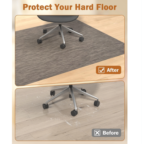 Dining/home chair mats for hardwood floors, 35.4 x 47.2 inches. Dark brown, large, non-slip protective mat for trolley chairs
