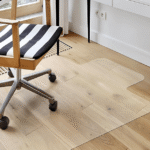 Durable transparent dining room chair mat, 36x48 inches with edging, heavy-duty plastic, suitable for trolley chairs on hardwood floors, easy to slide on