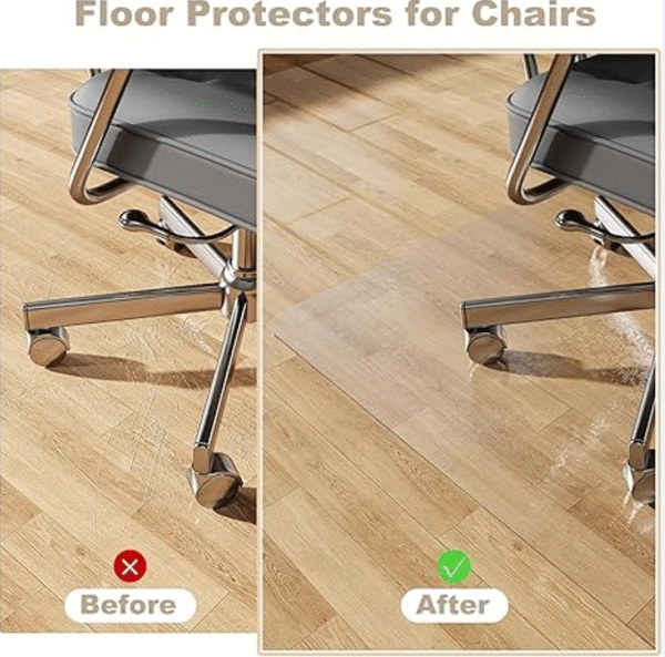 Transparent padded dining room chair mat for low-pile carpets, 48x60 inches, plastic