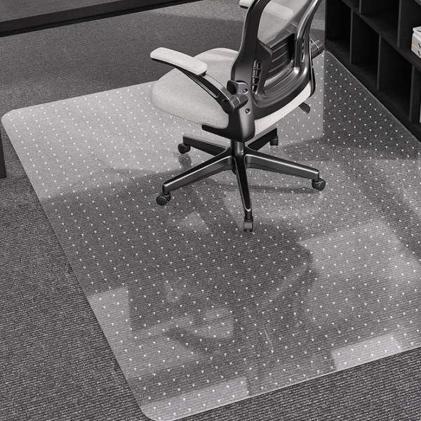 Transparent padded dining room chair mat for low-pile carpets, 48x60 inches, plastic