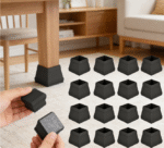 Square silicone table and chair leg protectors, with felt bottom, protects floors from scratches, movable mat, 1.5 inch, black, 16 pieces per pack