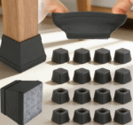 Square silicone table and chair leg protectors, with felt bottom, protects floors from scratches, movable mat, 1.5 inch, black, 16 pieces per pack