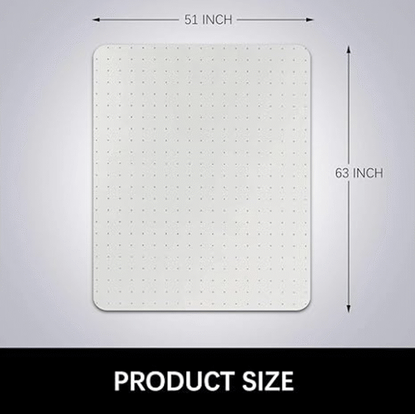 Transparent dining room chair mat for carpets, 51x63 inches rectangular, easy to slide on, protects low-pile or non-pile carpets