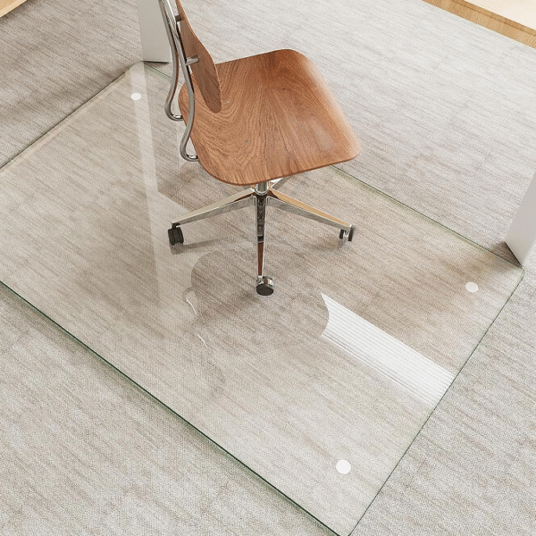 Tempered glass Dining room chair cushion, 30x48 inches, suitable for carpet and hard floors, heavy-duty scratch-resistant, with non-slip pads and polished rounded corners.
