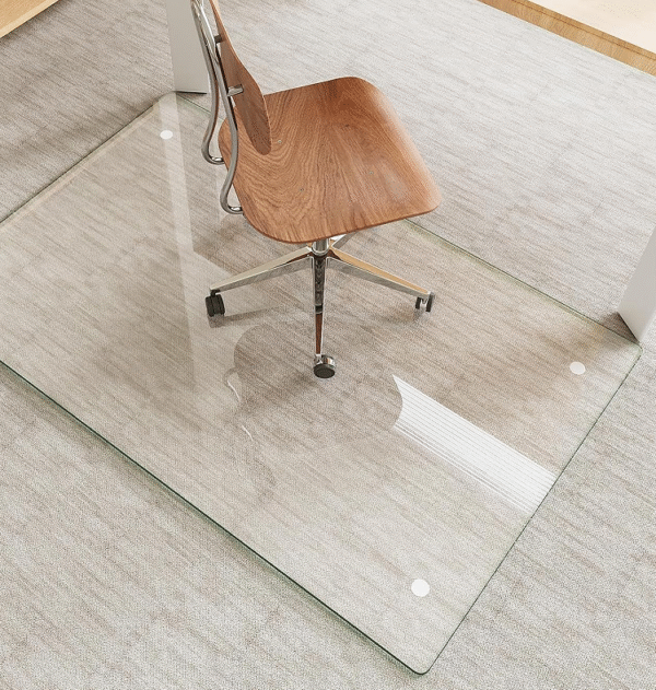 Tempered glass Dining room chair cushion, 30x48 inches, suitable for carpet and hard floors, heavy-duty scratch-resistant, with non-slip pads and polished rounded corners.