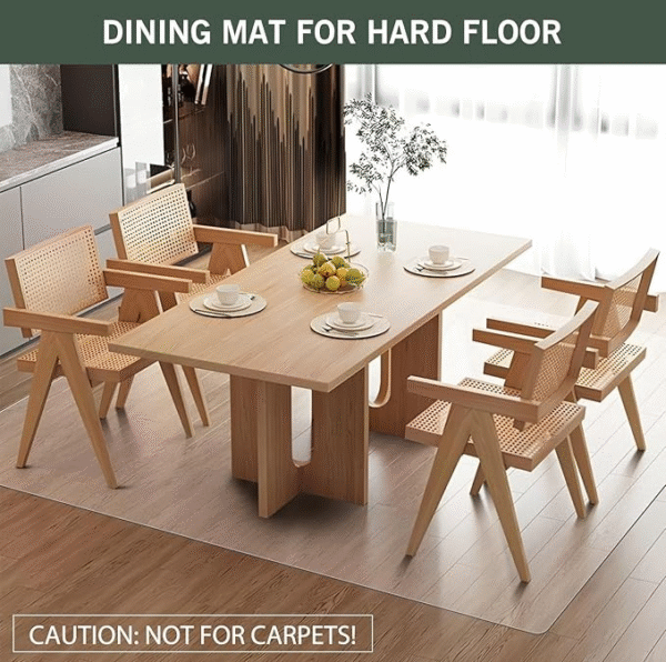 Transparent waterproof plastic mat for home use, 50x70inchs, non-slip, suitable for living room, dining room, kitchen entrance, child and pet friendly.