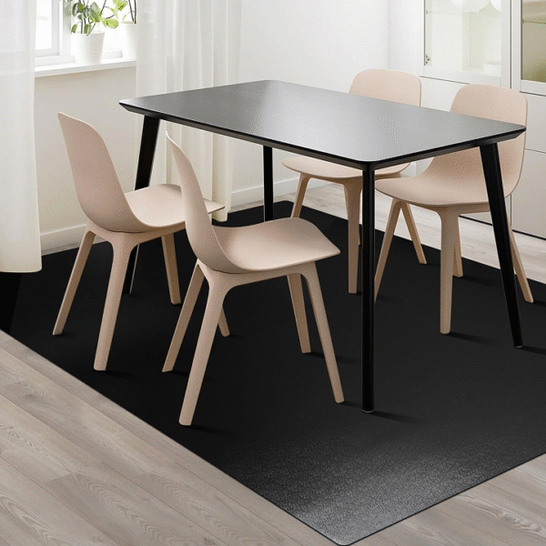 Black waterproof home mat, 60x90 inches, made of sturdy plastic, suitable for dining tables, kitchens, living rooms, patios, garages, etc., or used as a baby play mat.