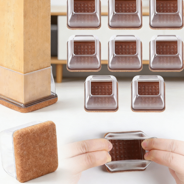 Extra-large square silicone felt furniture mats (XL), transparent, suitable for hardwood floors, dining table/bar stool legs, suitable for 1.5-2 inch legs, 8 pieces per pack