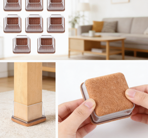 Extra-large square silicone felt furniture mats (XL), transparent, suitable for hardwood floors, dining table/bar stool legs, suitable for 1.5-2 inch legs, 8 pieces per pack