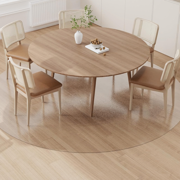 Transparent plastic round anti-slip waterproof area mat, 80 inch diameter, suitable for under dining tables, splash-proof, easy to clean, specifically for under children's high chairs.