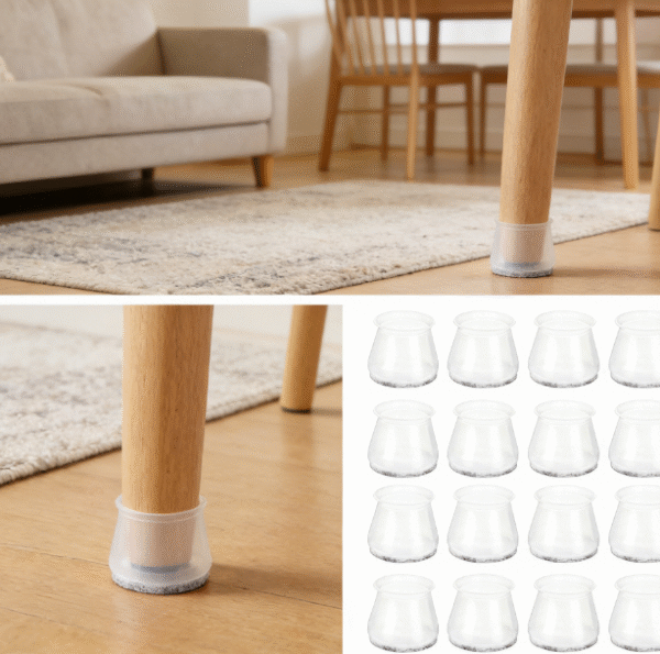 Transparent silicone felt chair leg protectors, suitable for hardwood floors or tile, 16 pieces per pack