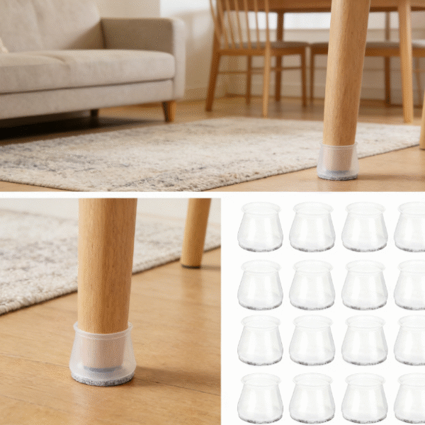 Transparent silicone felt chair leg protectors, suitable for hardwood floors or tile, 16 pieces per pack