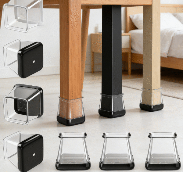 Square Carpet Chair Leg Pads, silicone with Teflon backing, suitable for 1-1/8 to 1-1/2 inch legs, 28 pieces per pack