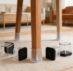 Square Carpet Chair Leg Pads, silicone with Teflon backing, suitable for 1-1/8 to 1-1/2 inch legs, 28 pieces per pack