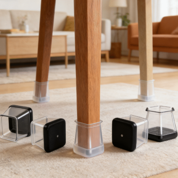 Square Carpet Chair Leg Pads, silicone with Teflon backing, suitable for 1-1/8 to 1-1/2 inch legs, 28 pieces per pack